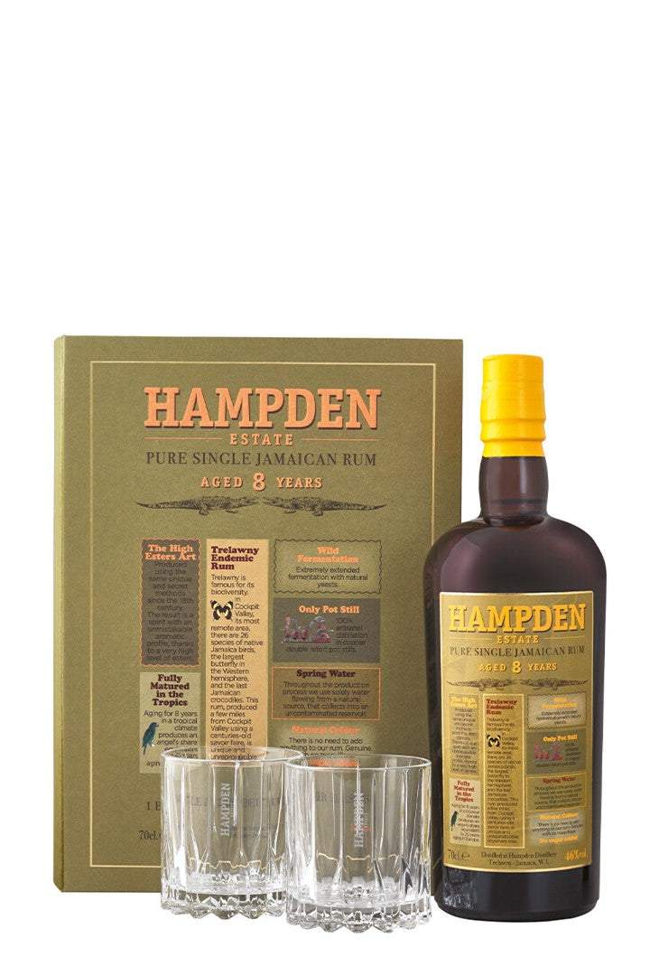 Hampden Estate 8 Years 46% Gaveæske med 2 Glas